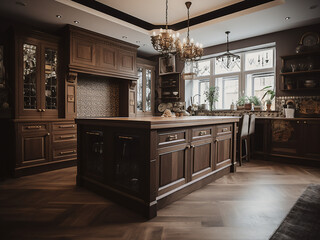 Fototapeta premium Elegant classic kitchen interior with intricate details. AI Generate.