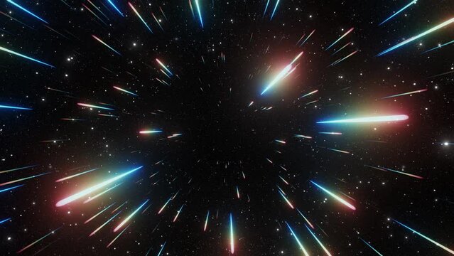 Space travel with warp speed, hyper space or faster than light background effect looking from a spaceship, flight through stars - 3d illustration