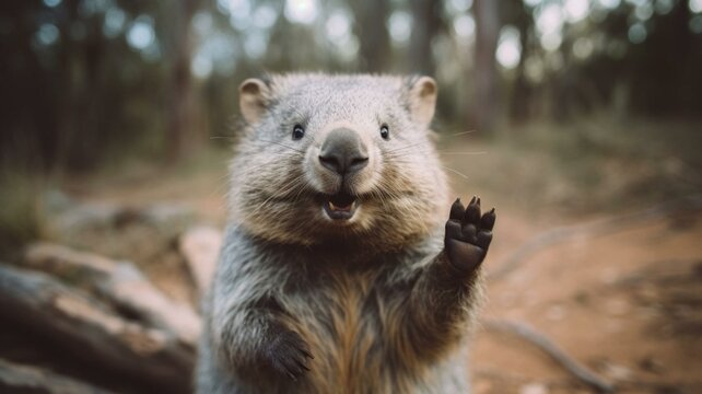 Australian wombat waving hello