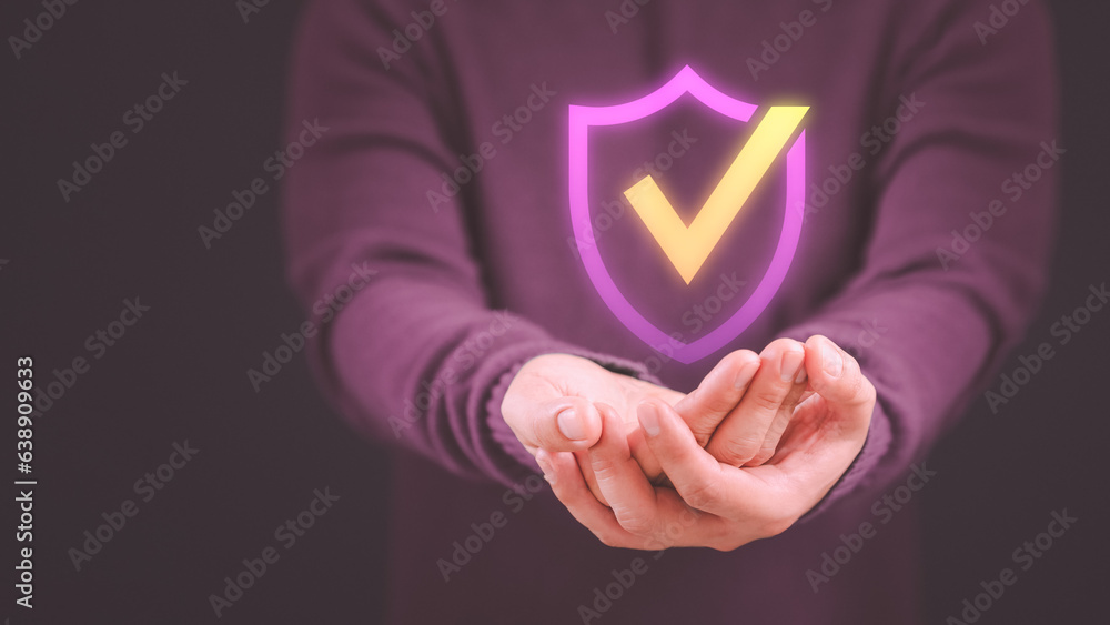 Leinwandbilder user is showing on hand identity proofing icon for security protection system on virtual screen. qua