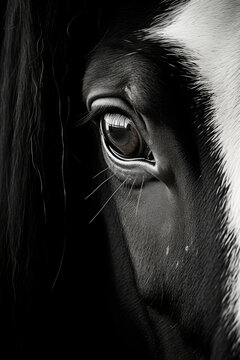 Monochrome closeup of a Horse Eye