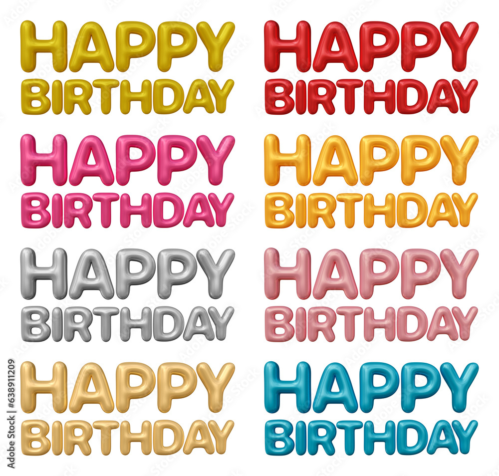 Poster set of happy birthday text design isolated on transparent background in 3d rendering for celebration