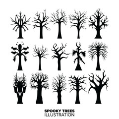 Get a Spooky Vibe with Black Horror Tree Graphics: Vector Illustration for Halloween. - Transparent Background, Png, Vector
