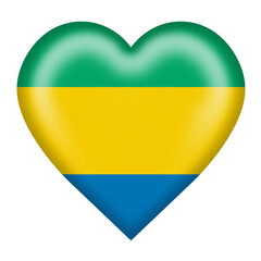 Gabon flag heart button with clipping path 3d illustration