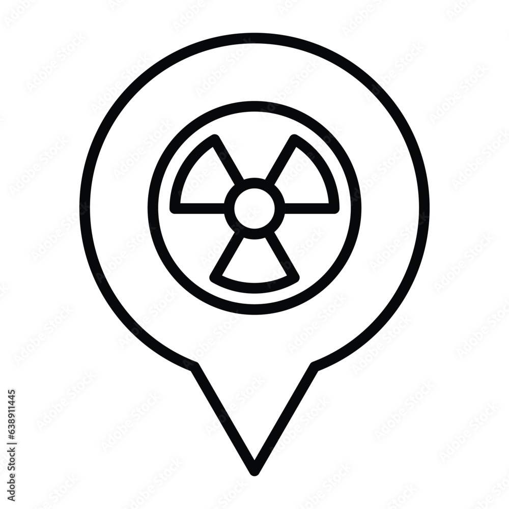 Poster dangerous icon vector radiation sign with map pointer