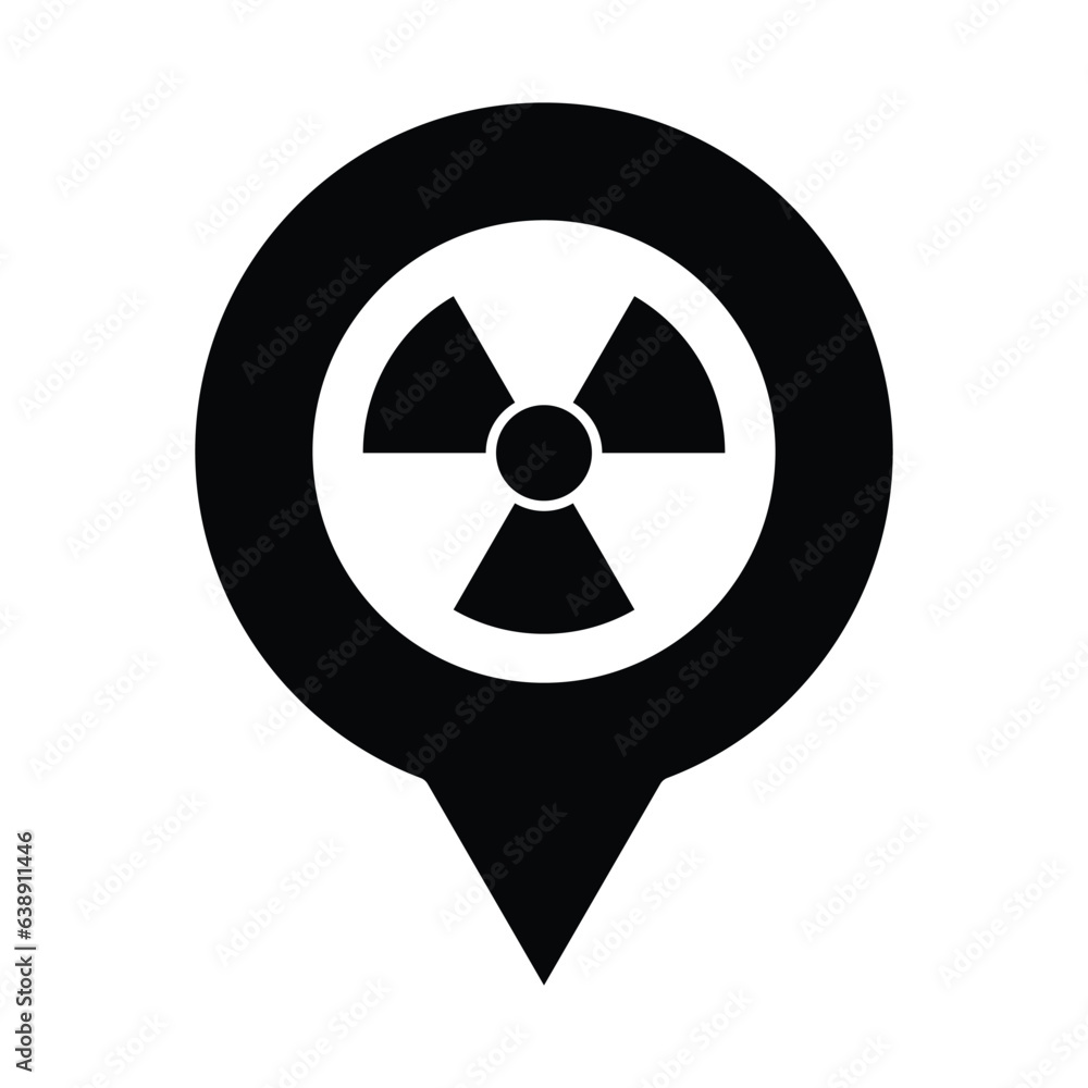 Poster dangerous icon vector radiation sign with map pointer