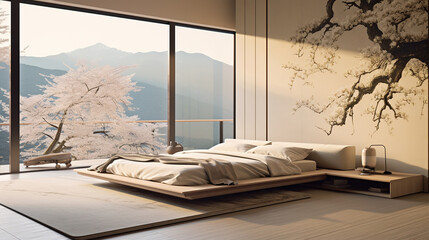 Japanese Bedroom with Traditional Bed