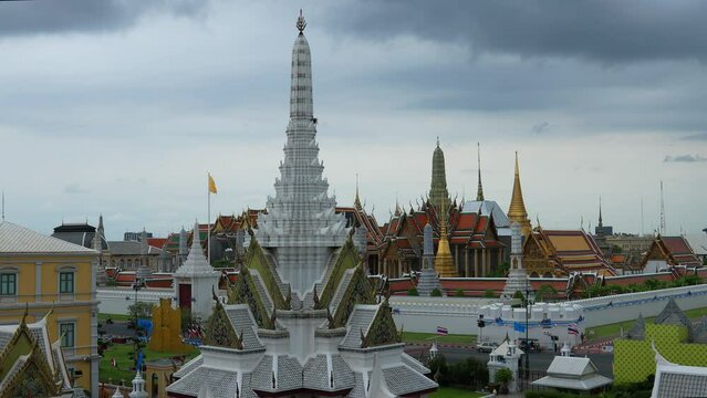 Aerial view of the Temple of the Emerald Buddha grand palace, most famous landmark of Bangkok, Thailand