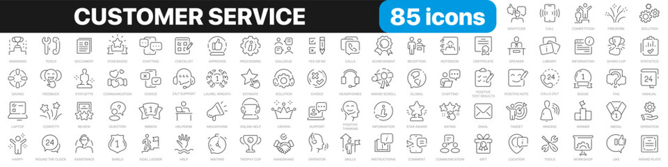 Customer service line icons collection. Support, contact us, message icons. UI icon set. Thin outline icons pack. Vector illustration EPS10