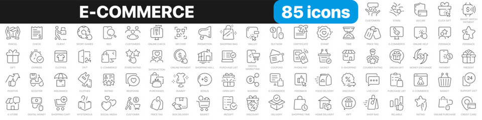 E-commerce line icons collection. Shopping, store, purchase, marketing, delivery icons. UI icon set. Thin outline icons pack. Vector illustration EPS10