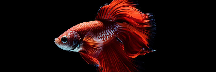 Fototapeta premium Aquatic Elegance - Stunning Detail of Betta Fish on Black Background. Generative AI,