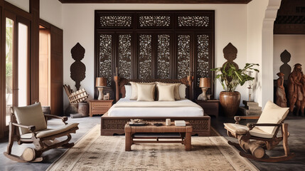 Javanese Bedroom with Wooden Beds and Batik Sheets