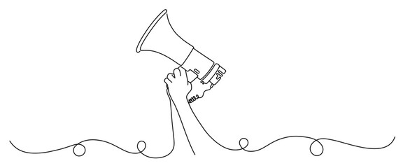 hand holding megaphone line art style.