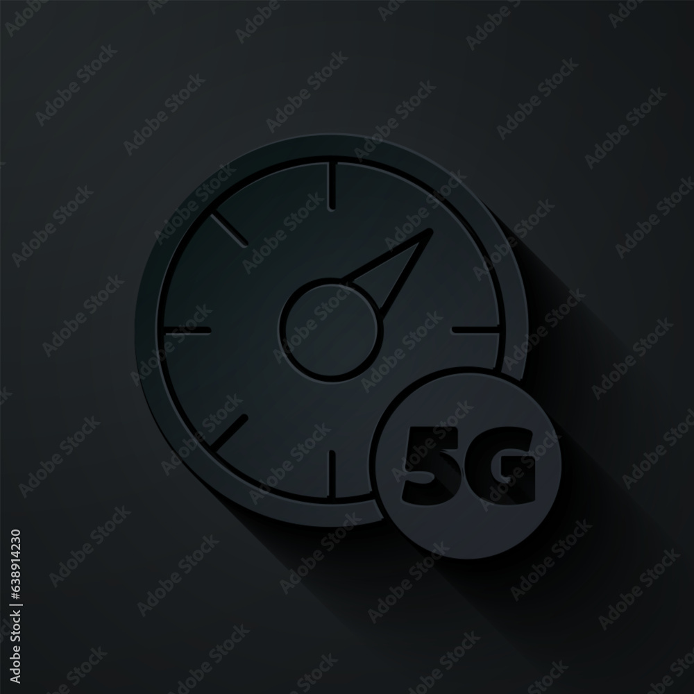 Wall mural paper cut digital speed meter concept with 5g icon isolated on black background. global network high