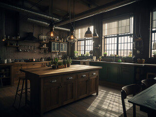 Loft kitchen designed for a unique style. AI Generate.