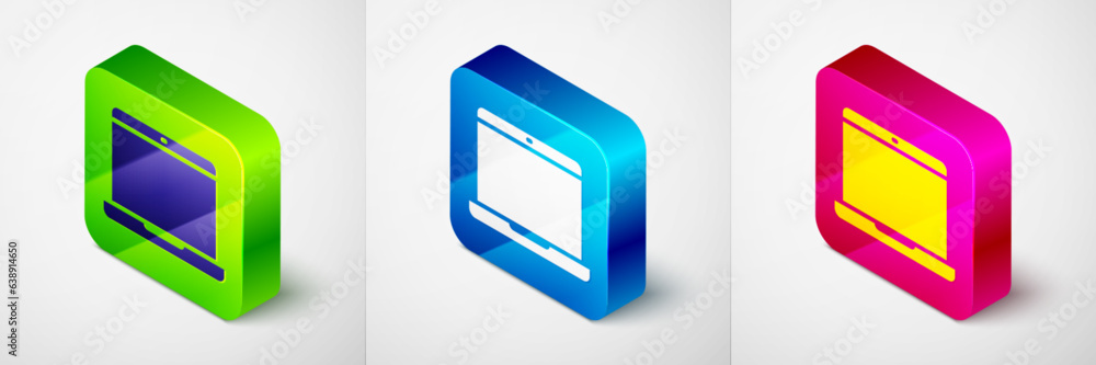 Aufkleber isometric laptop icon isolated on grey background. computer notebook with empty screen sign. square 