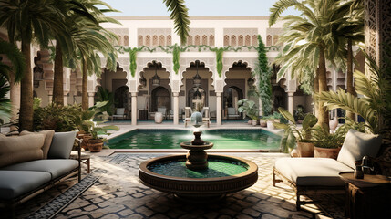 Obraz na płótnie Canvas Arabic Courtyard with Central Water