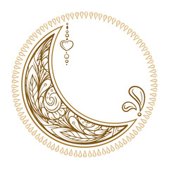 Golden cresent moon vector illustration. Ethnic style vector graphic.