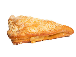 Puff pastry apple turnover triangle confection studio side shot isolated on white background