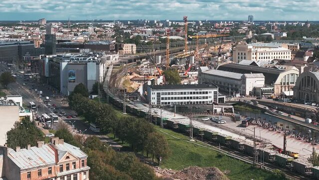 Building process of the Rail Baltica railway project in the capital of Latvia, Riga.