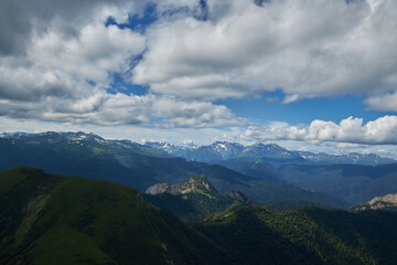 Big Thach mountain range. Summer landscape Mountain with rocky peak. Russia, Republic of Adygea, Big Thach Nature Park, Caucasus