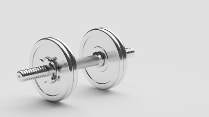 Sports silver dumbbell gym fitness, healthy lifestyle. 3d render