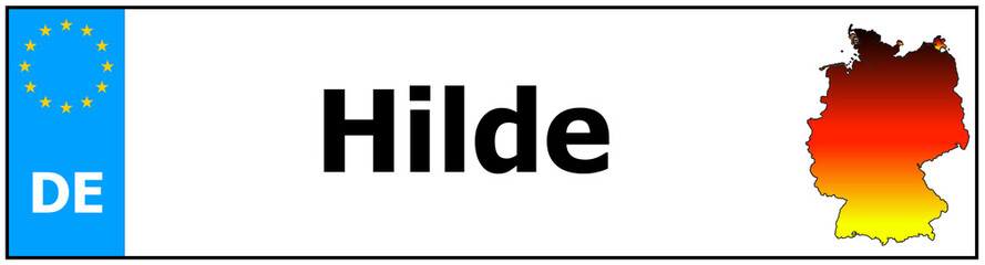 Obraz premium Car sticker sticker with name Hilde and map of germany