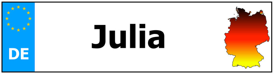 Car sticker sticker with name Julia and map of germany