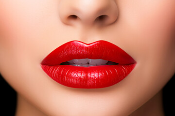 Fototapeta premium Lips with red lipstick. Beauty and cosmetics concept. Generative Ai
