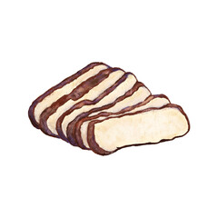 Sliced thick braised dried dark brown tofu in ingredient illustration