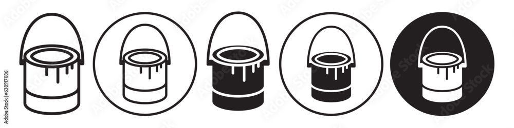 Poster paint bucket icon. symbol of home color metal can container with handle. vector set of tin pot jar o