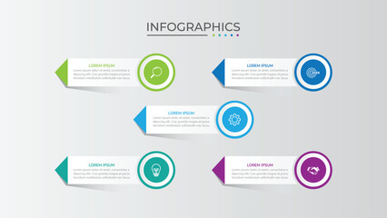 Timeline infographic template design with arrows and circles. Business concept with 5 options