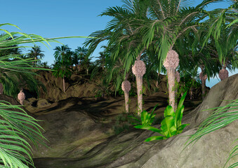 3D Rendering Prehistoric Landscape © photosvac