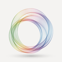 Round abstract frame, wavy lines in blue and green on a white background.