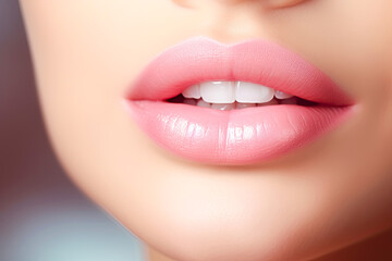 Fototapeta premium Closeup of a female lips. Beauty and cosmetics concept. Generative Ai