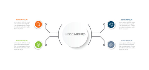 Vector Infographic label design template with icons and 4 options or steps.