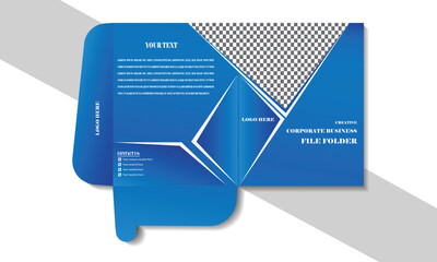 Presentation folder template for corporate Office design, file folder design, cover for catalog, brochure blue and white color.