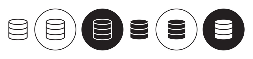 Database vector icon set. server business sign. cylinder datacenter storage symbol in black color. - obrazy, fototapety, plakaty