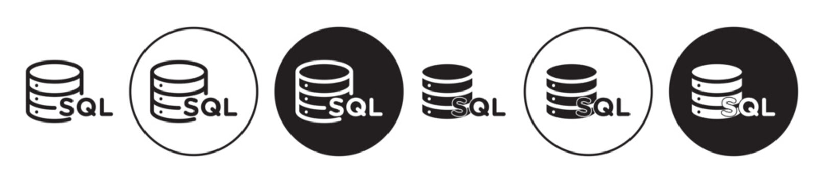 sql (Structured Query Language) icon set. database server vector symbol in black color. mysql query sign for apps and website ui designs.