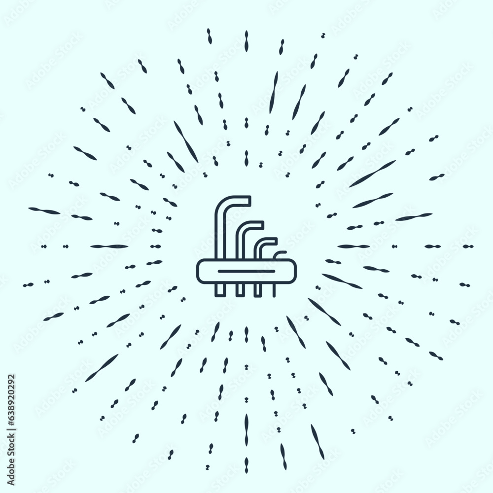 Poster Black line Tool allen keys icon isolated on grey background. Abstract circle random dots. Vector