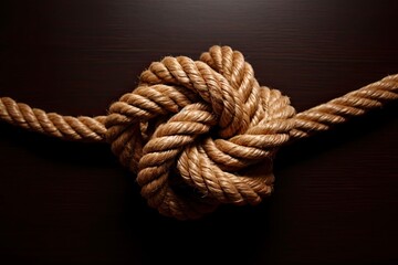 Brown Sisal and Manila Rope with Monkey Fist Knot at End - Three Braided Rope Design for Nautical Use - obrazy, fototapety, plakaty