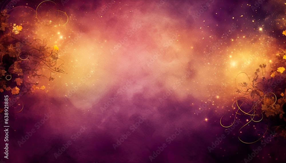 Wall mural fantasy orange and violet, purple nebula glowing and morphing into space. vintage elements and fine 