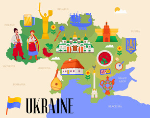 Ukraine Map Flat Poster