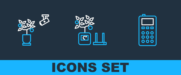 Set line Remote control, Smart farming technology and icon. Vector