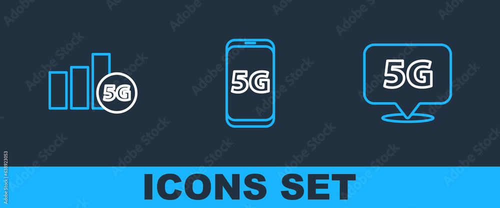 Poster set line location 5g network, and mobile with icon. vector