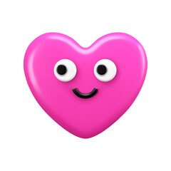Funny pink cartoon heart in 3D style isolated on white background. Vector illustration.