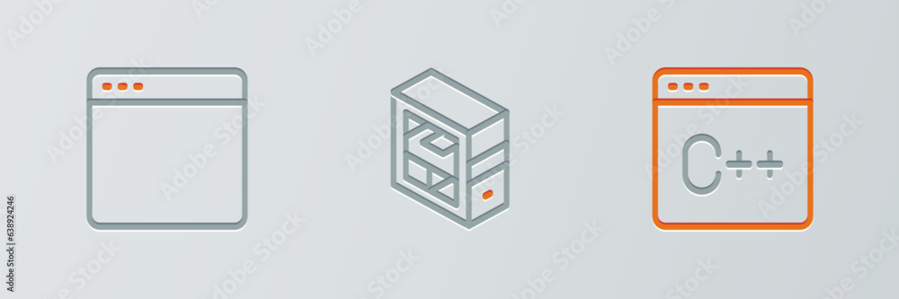 Poster set line software, browser window and computer icon. vector