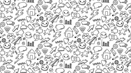 social media icon doodle seamless pattern background hand drawing