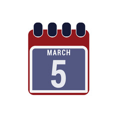 Calendar displaying day 5 (fifth) of the March - Day 5 of month of March. Illustration