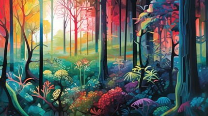 Multicolour forest for paint style. Generative Ai